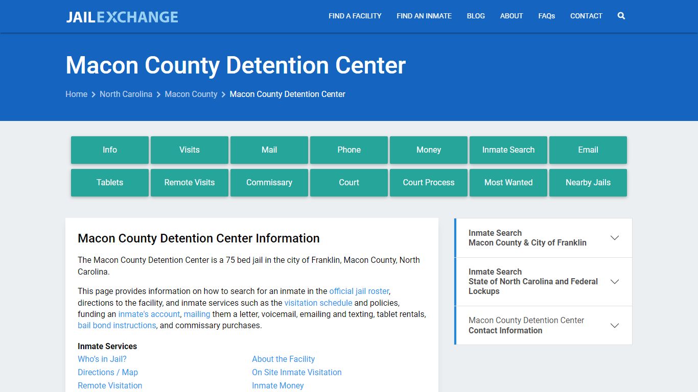 Macon County Detention Center, NC Inmate Search, Information